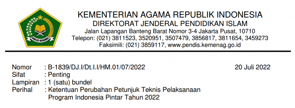 SE perubahan juknis pip 2022
