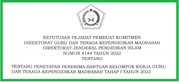 Kep PPK tentang Penerima Bantuan KKG 2022